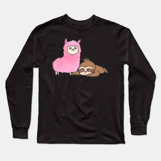 Cute Alpaca And Sloth Long Sleeve T-Shirt by Imutobi